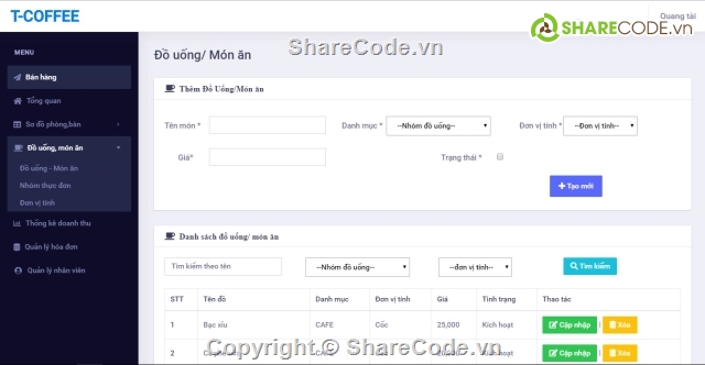 Code quản lý quán cafe,Quản lý cafe,Web quản lý quán cà phê,web quản lý cà phê,Web quản lý bán hàng