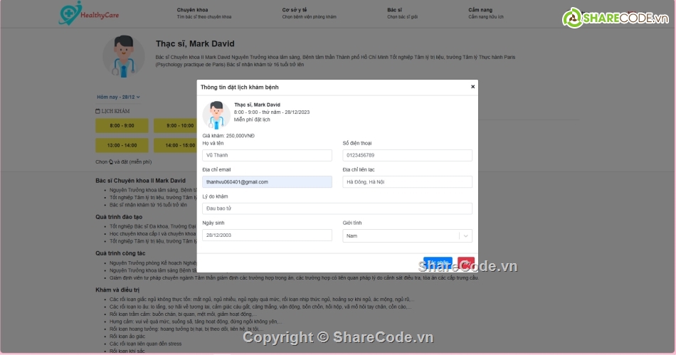 Website Đặt lịch khám bệnh,Website đặt lịch khám bệnh online,code đồ án đặt lịch khám bệnh