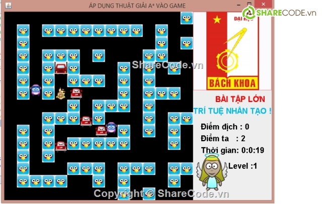 Trí tuệ nhân tạo,Đồ án trí tuệ nhân tạo,Source code game,thuattoanA*,bachkhoahanoi,A*