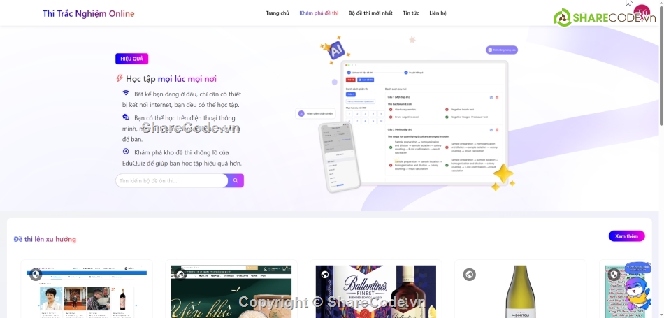 ReactJS,NodeJS,Thi trắc nghiệm online,Reponsive mobile,đồ án thi trắc nghiệm,web site thi trắc nghiệm