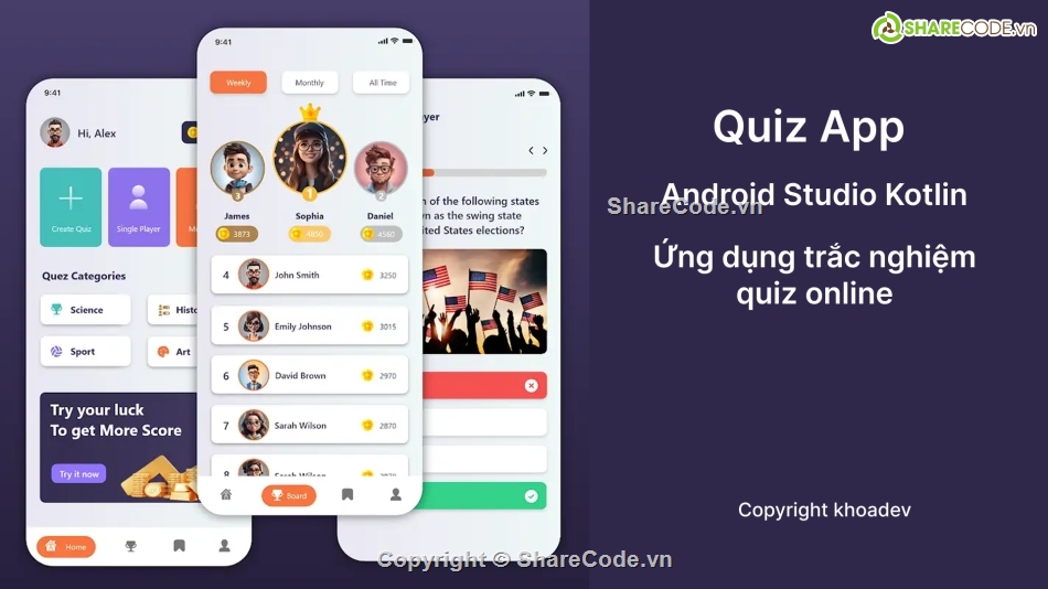 Quiz app,app trắc nghiệm,app mobile,đồ án mobile app,ứng dụng android,app android