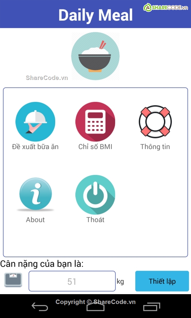 ứng dụng đề xuất bữa ăn,ứng dụng chỉ số bữa ăn,ứng dụng BMI,ứng dụng khẩu phần ăn