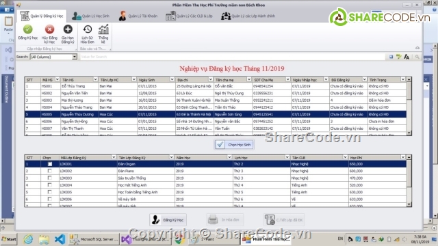 phần mền quản lý học phí,mẫu giáo bách khoa,Đồ án tốt nghiệp,C# SQL,devexpress,quản lý học phí