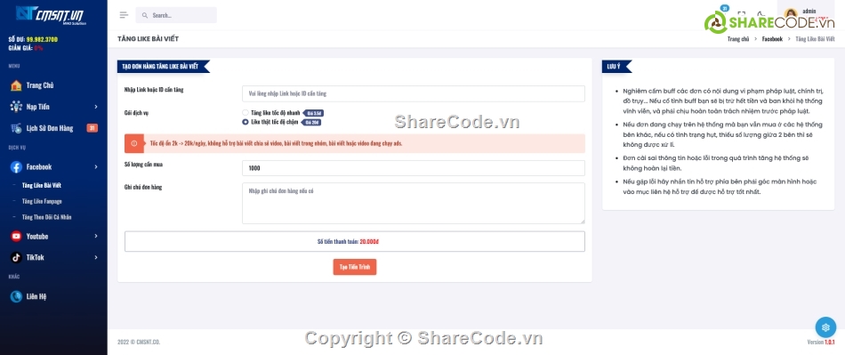 Code FaceBook,Code Order Dịch Vụ,Code Order Dịch Vụ FaceBook