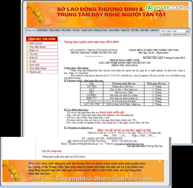 full code tin tức,đồ án web asp.net,Web tin tức,Trung Tâm Dạy Nghề,Website quản lý đào tạo,Website thương binh xã hội