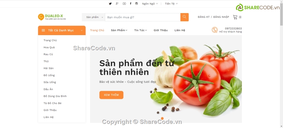 web bán thực phẩm,code bán hoa quả,Code web bán thực phẩm sạch,Code bán trái cây tươi