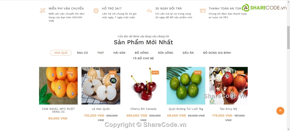 web bán thực phẩm,code bán hoa quả,Code web bán thực phẩm sạch,Code bán trái cây tươi