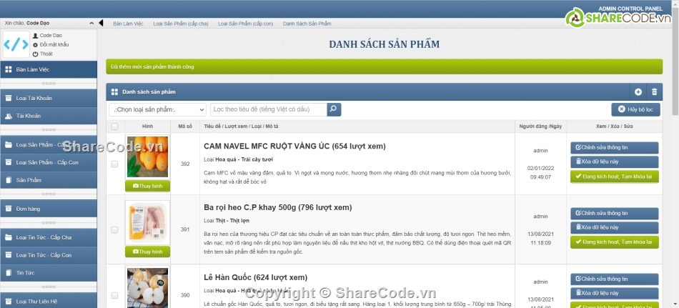 web bán thực phẩm,code bán hoa quả,Code web bán thực phẩm sạch,Code bán trái cây tươi