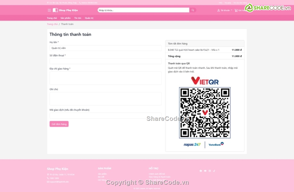 code quản lý cửa hàng,Laravel,quản lý đặt hàng,web đặt hàng