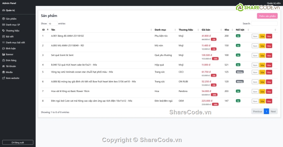 code quản lý cửa hàng,Laravel,quản lý đặt hàng,web đặt hàng