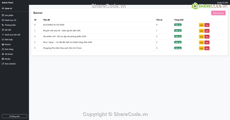 code quản lý cửa hàng,Laravel,quản lý đặt hàng,web đặt hàng