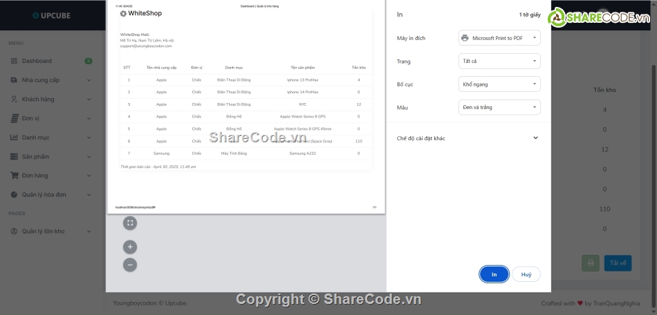 Quản lý kho hàng,Laravel,báo cáo