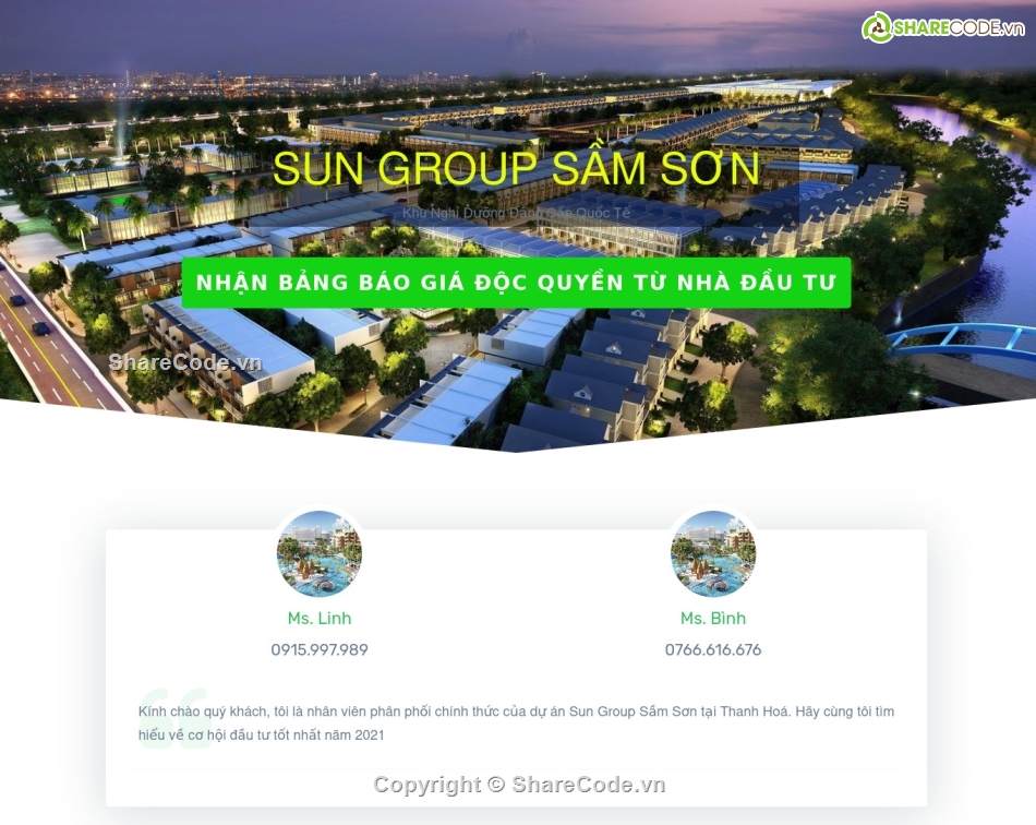 full code web bất động sản,landing page đẹp,landing page bất động sản,Code Landing Page Sungroup,Web lading sầm sơn