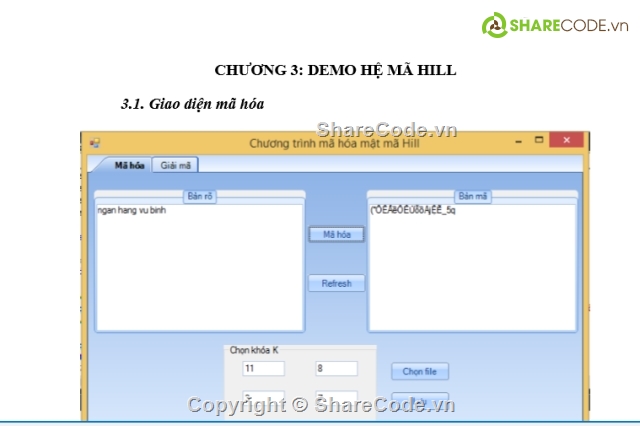 mật mã hill,mã hóa,phần mềm mã  móa,phần mềm mã hóa Hill