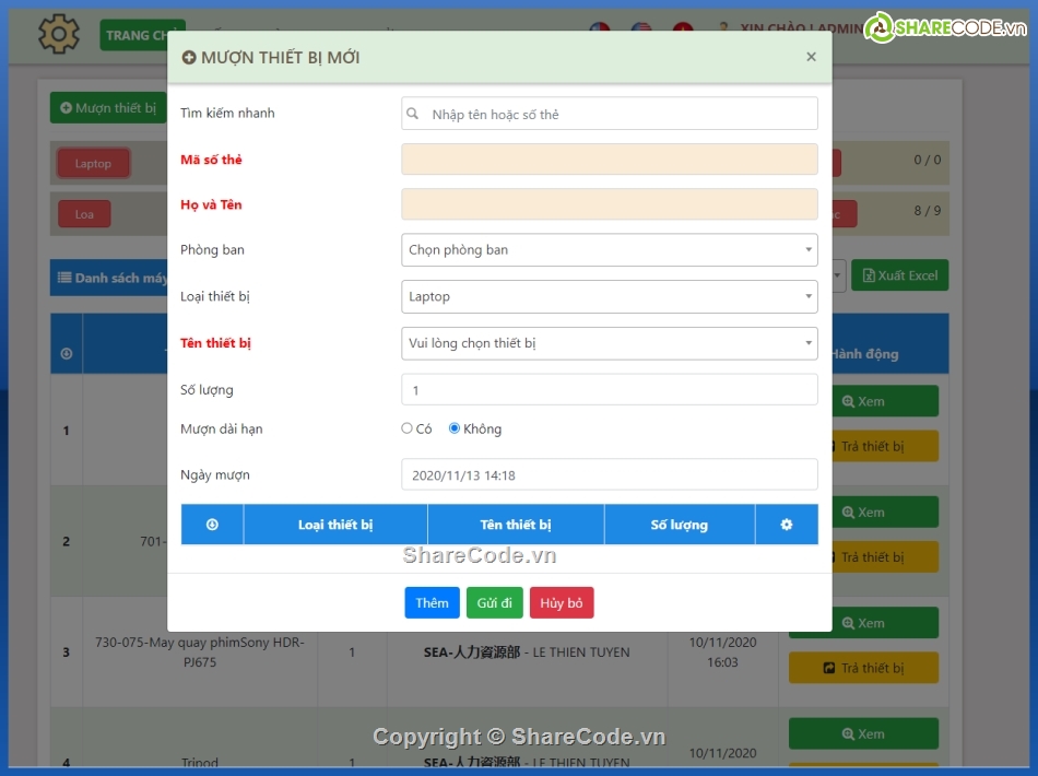 phan mem cho muon thiet bi,muon thiet bi,quan ly thiet bi,quan ly phong ban