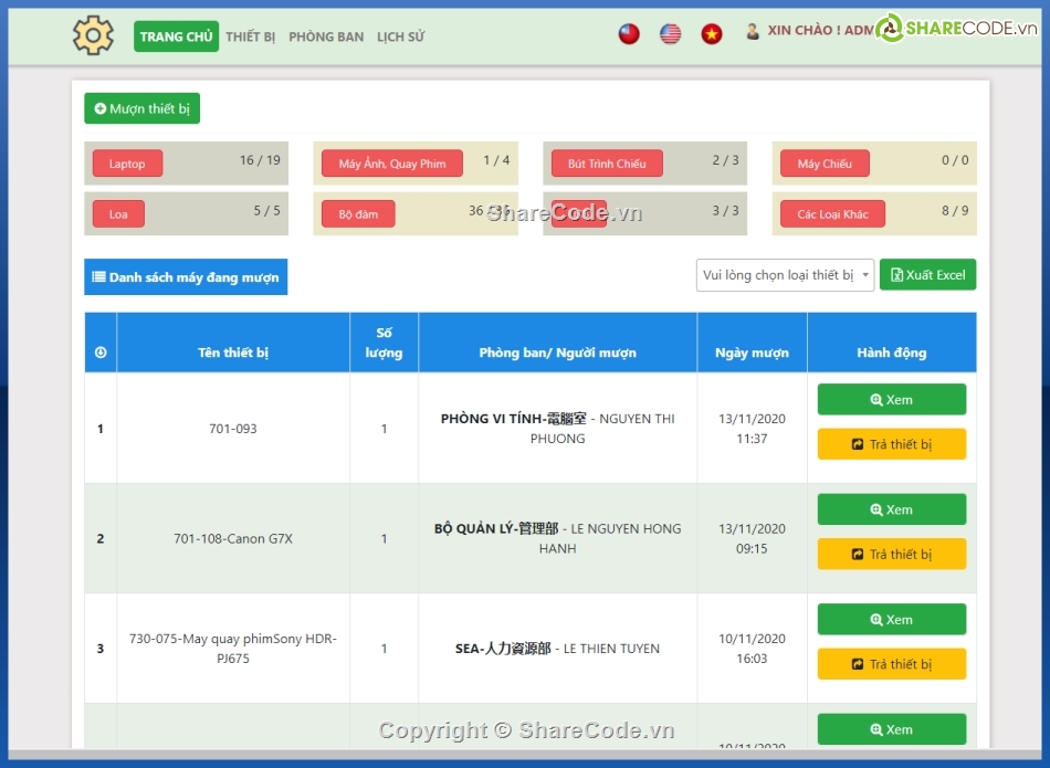 phan mem cho muon thiet bi,muon thiet bi,quan ly thiet bi,quan ly phong ban