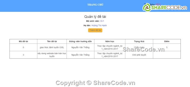 Quản lý sinh viên,quản lý thông tin sinh viên,quản lý đề tài thực tập,website quản lý,QUAN LY DIEM SINH VIEN