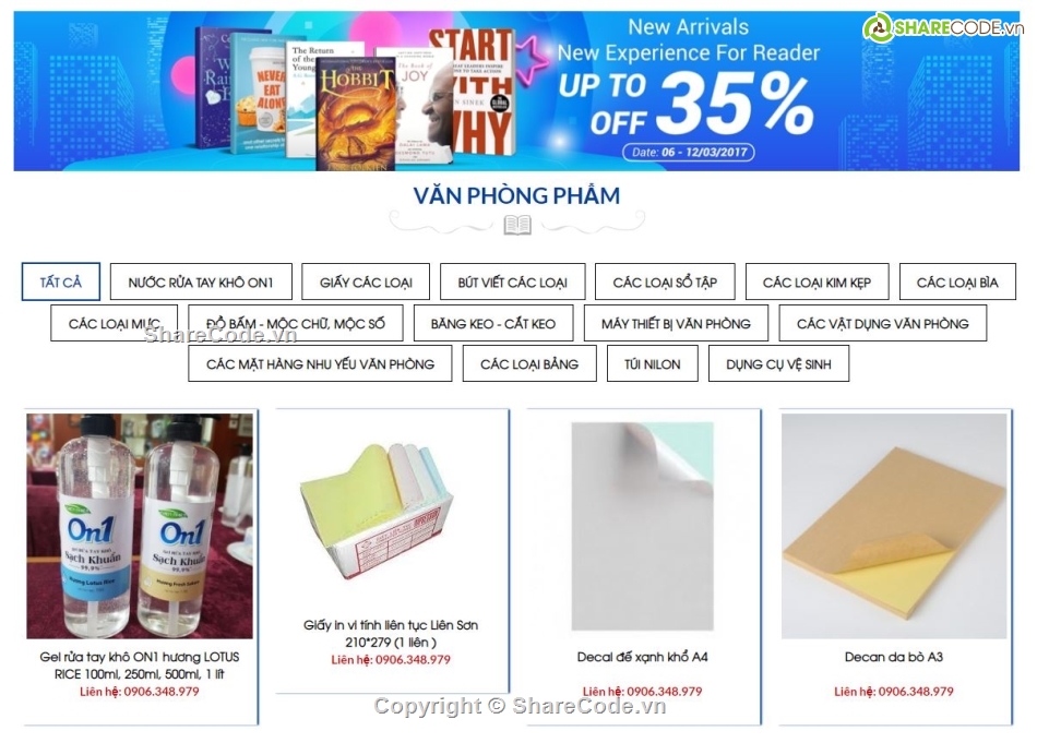 web văn phòng phẩm,website cửa hàng văn phòng phẩm,website bán dụng cụ văn phòng,website tích hợp giỏ hàng thanh toán,full code website php