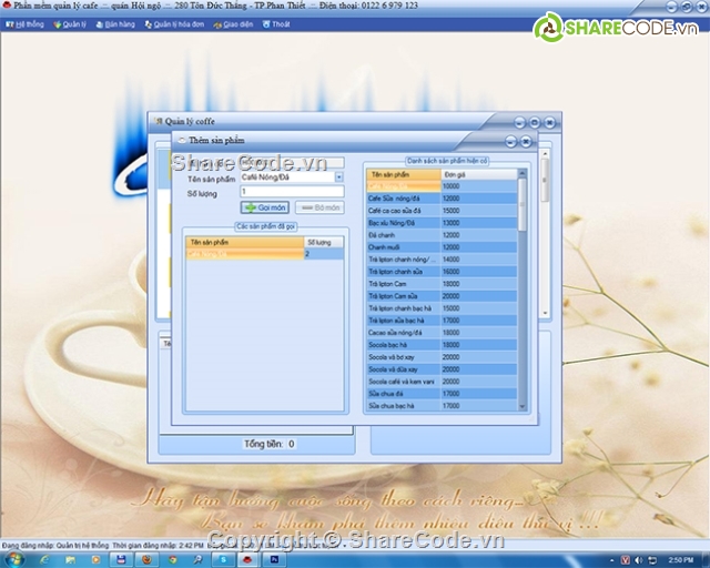 code quản lý cafe,code quan ly,quản lý quán ăn,quản lý coffe,quản lý cà phê