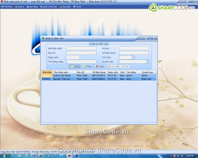 code quản lý cafe,code quan ly,quản lý quán ăn,quản lý coffe,quản lý cà phê