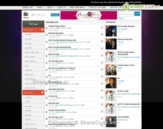 code nghe nhạc,code trang nhạc,nghe nhạc mp3,website nghe nhạc