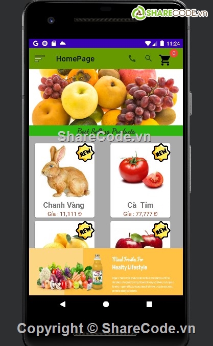 App Android bán thực phẩm,code Java bán thực phẩm,App hệ thống Vegetable