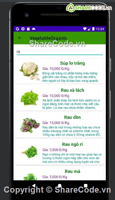 App Android bán thực phẩm,code Java bán thực phẩm,App hệ thống Vegetable