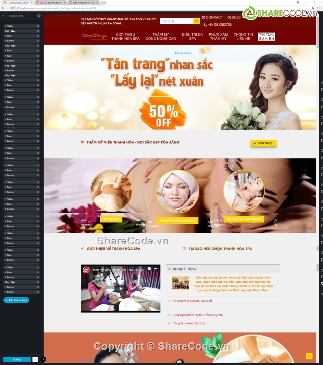 website spa làm đẹp,thẩm mỹ viện spa,Code web spa,web giới thiệu thẩm mỹ viện