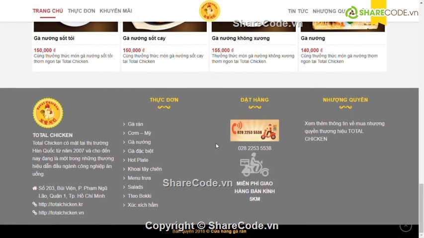 web nhà hàng Total Chicken,code web nhà hàng gà rán,Theme nhà hàng gà rán,Full code website cửa hàng