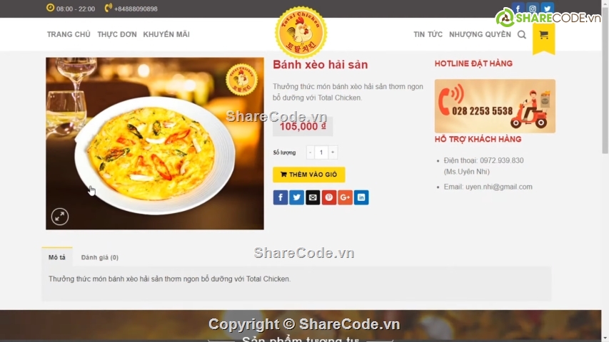 web nhà hàng Total Chicken,code web nhà hàng gà rán,Theme nhà hàng gà rán,Full code website cửa hàng