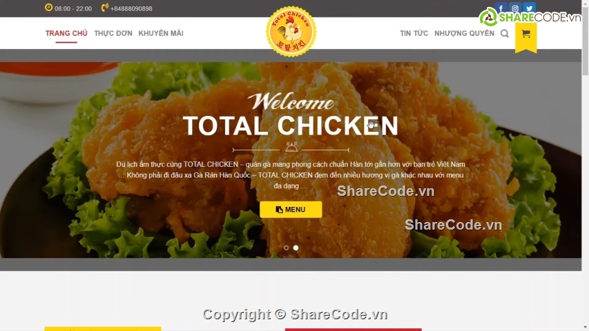 web nhà hàng Total Chicken,code web nhà hàng gà rán,Theme nhà hàng gà rán,Full code website cửa hàng