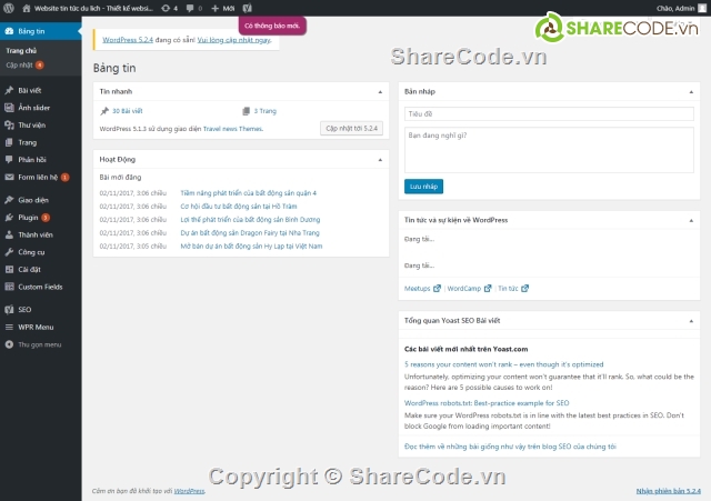 code tin tức WP,Code web tin tức,Sharecode web du lịch,code web du lịch