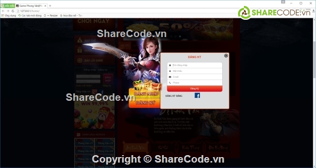 Web game,game phong vân vô song,Full code web game,source code game