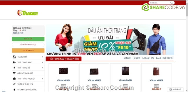 shop ví da,web shop thời trang,code php giao diện đẹp,website bán ví nam