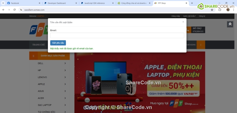 thanh toán paypal,đầy đủ chức năng,web fpt shop,website bán hàng,bán laptop,full code
