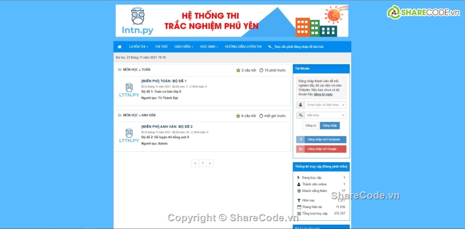 Website thi trắc nghiệm,Website luyện thi,Code thi trắc nghiệm,web thi trắc nghiệm