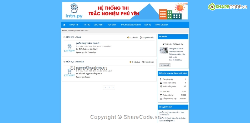 Website thi trắc nghiệm,Website luyện thi,Code thi trắc nghiệm,web thi trắc nghiệm