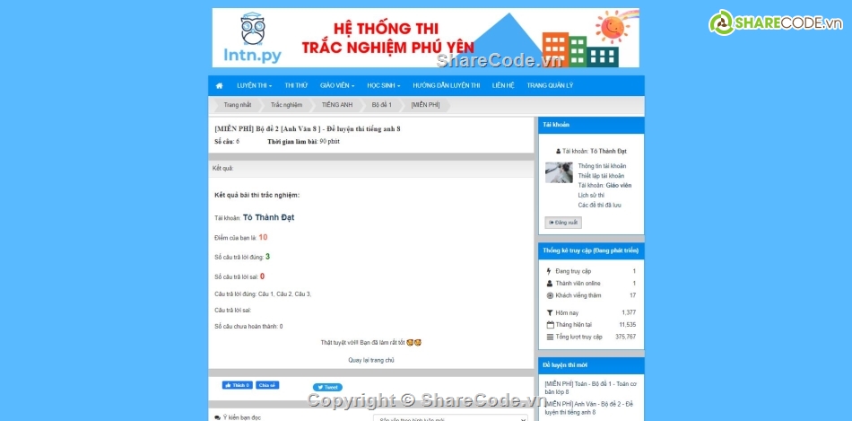 Website thi trắc nghiệm,Website luyện thi,Code thi trắc nghiệm,web thi trắc nghiệm