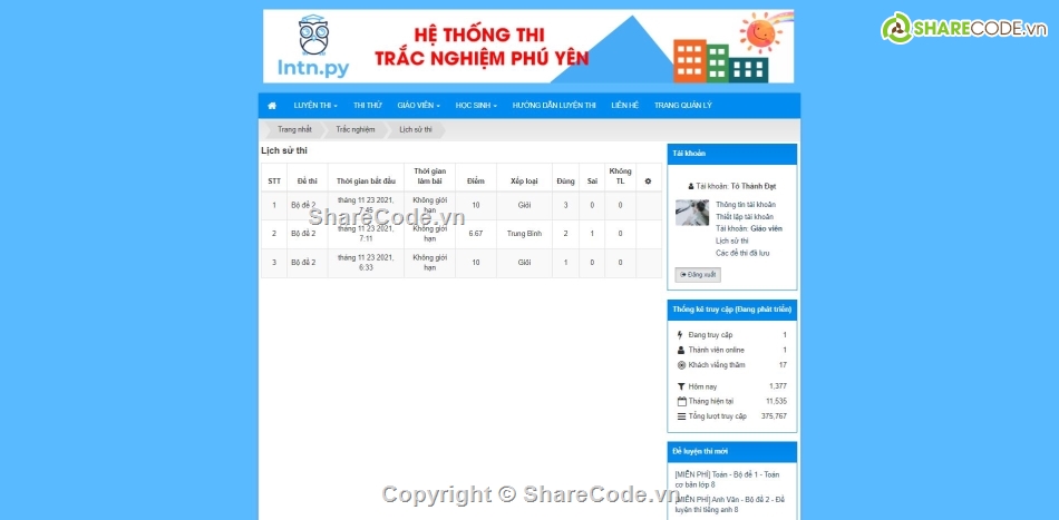 Website thi trắc nghiệm,Website luyện thi,Code thi trắc nghiệm,web thi trắc nghiệm