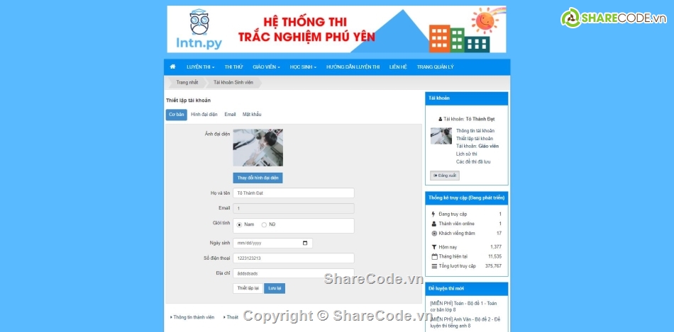 Website thi trắc nghiệm,Website luyện thi,Code thi trắc nghiệm,web thi trắc nghiệm