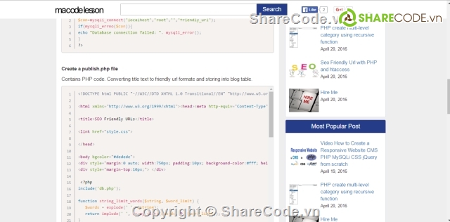 website php,share code chuẩn seo,responsive design,website tin tức,url than thien,web macodelesson