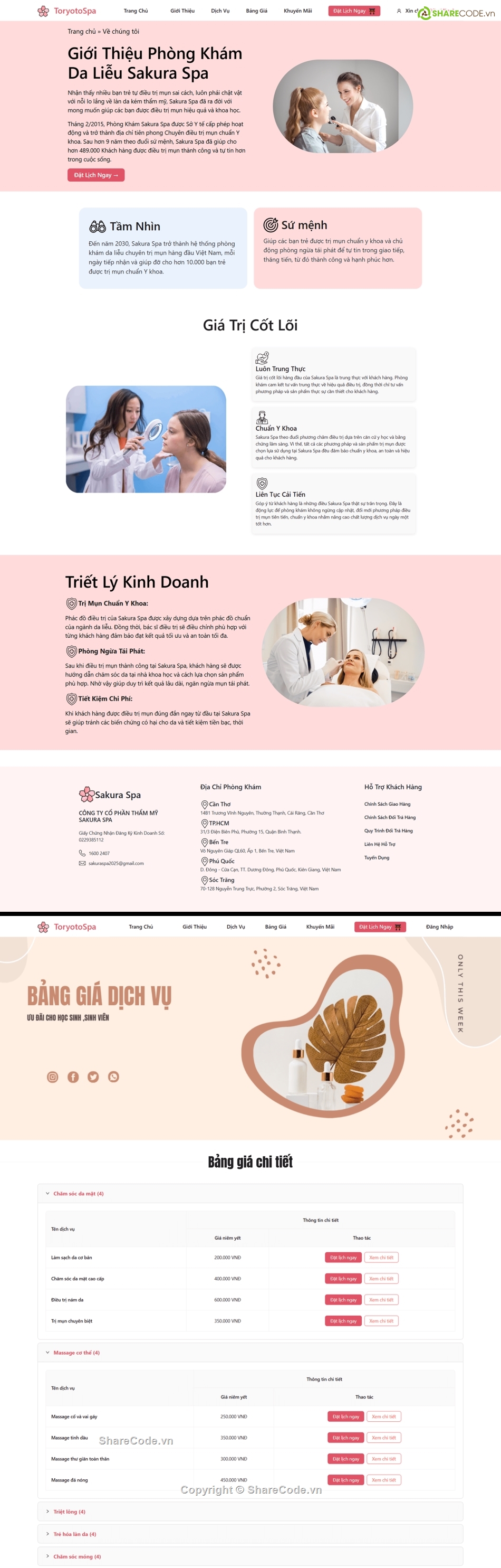 code dịch vụ spa,web spa,đồ án web laravel react,source code spa,sharecode spa,website spa