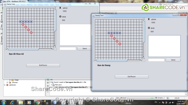 Game cờ,chat trực tuyến,trò chơi,Caro trực tuyến giữa hai người chơi trên mạng LAN,source java cờ Caro mạng LAN