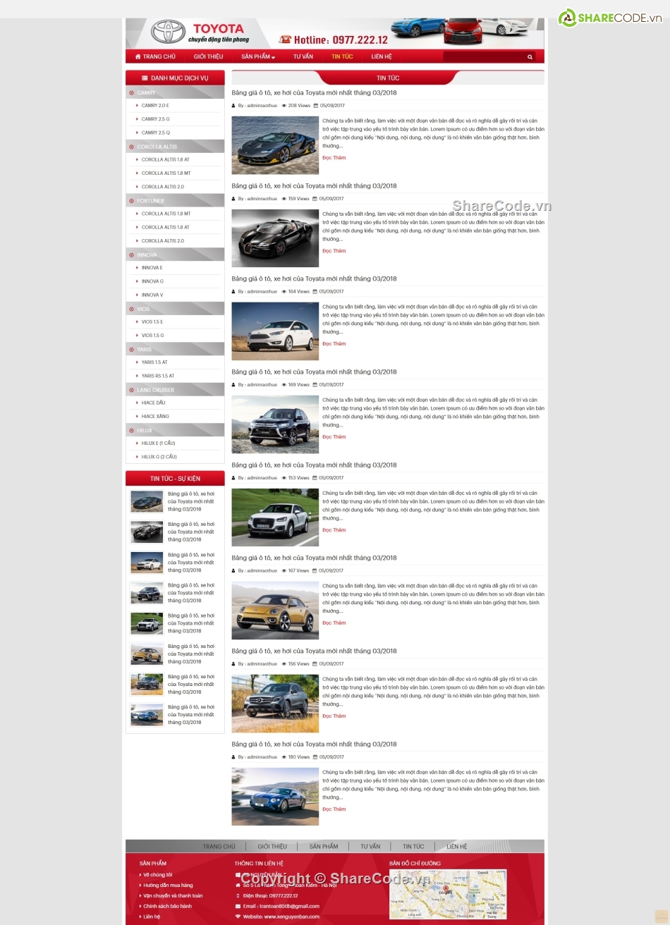 code web bán ô tô,website giới thiệu xe ô tô,website toyota,website ô tô,demo website bán ô tô