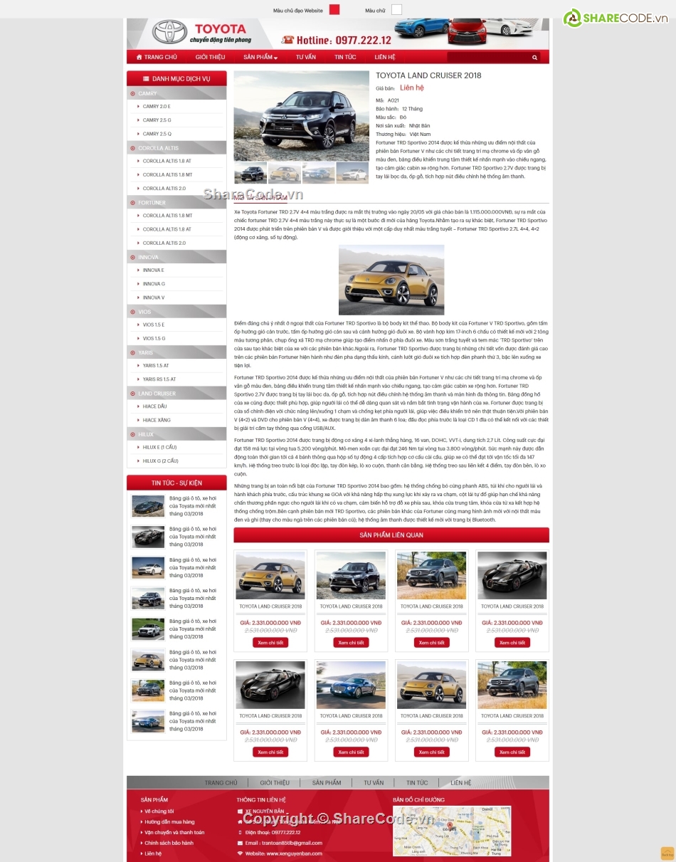 code web bán ô tô,website giới thiệu xe ô tô,website toyota,website ô tô,demo website bán ô tô