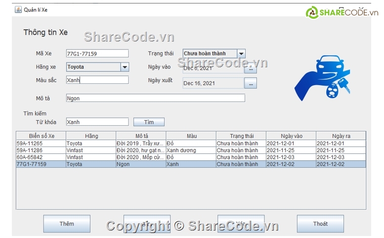 java swing,code phần mềm,Winform,quản lí xưởng xe,quản lí xe,source code quản lí xe