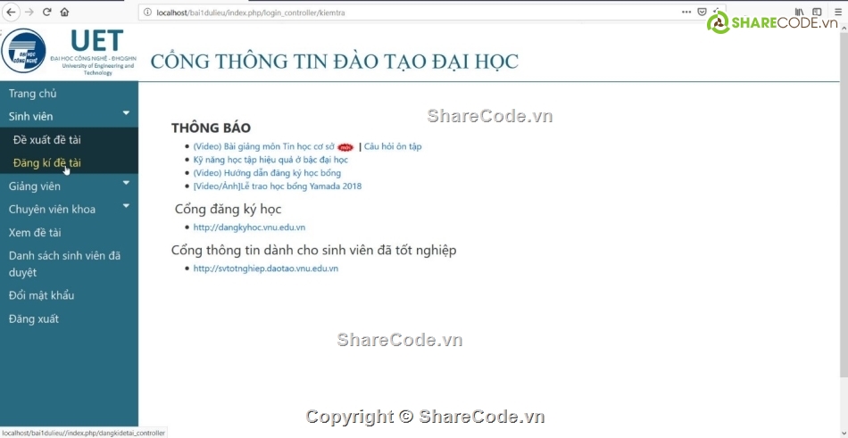 Code Web đăng ký đề tài khoá luận,Code quản lí đăng kí đề án,đề tài khóa luận,Web Đăng ký khóa  luận tốt nghiệp