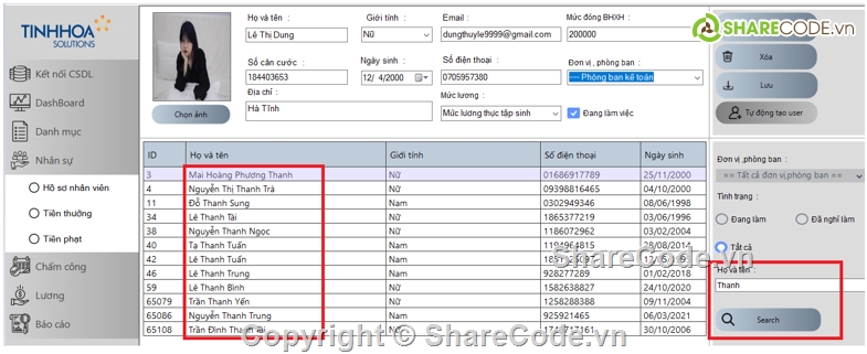 code đồ án quản lý nhân sự,windows form,phần mềm tính lương,C# quản lý nhân sự,Code quản lý nhân sự,quản lý nhân sự C#