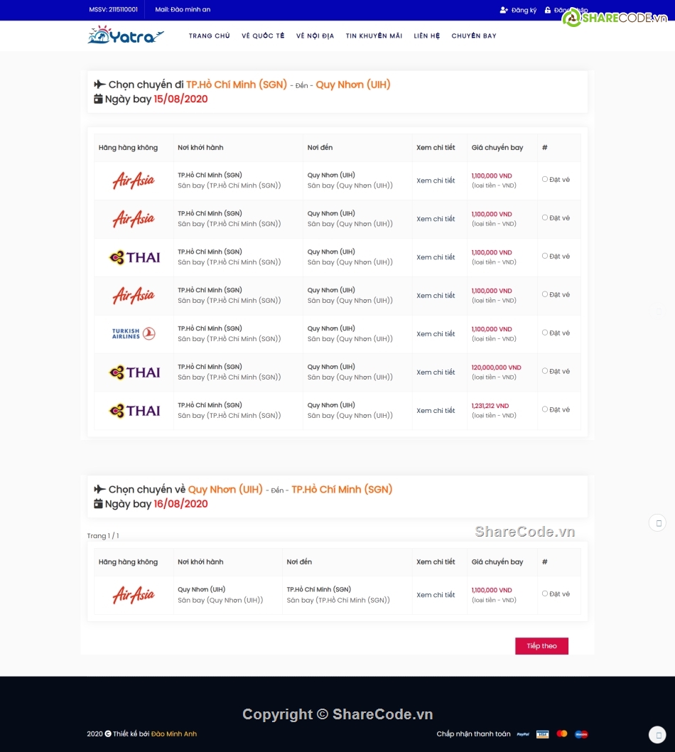 bán vé máy bay,đặt vé máy bay,code website bán vé,Code web đặt vé máy bay