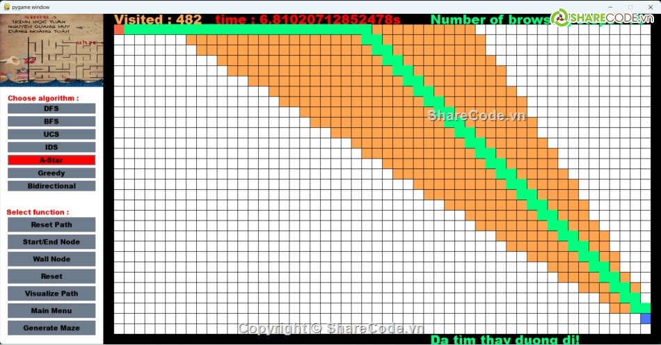 đường đi ngắn nhất,mê cung,Game,trí tuệ nhân tạo,python,dasdas